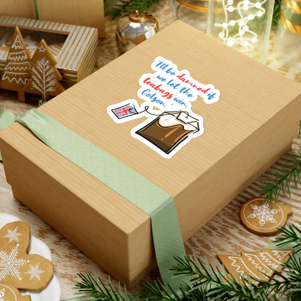 Holiday Heartstrings Teabag Kiss-Cut Stickers - transparent or white background